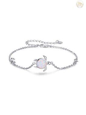 Sterling Silver Sea Turtle Bracelet Natural Moss Agate Moonstone Opal